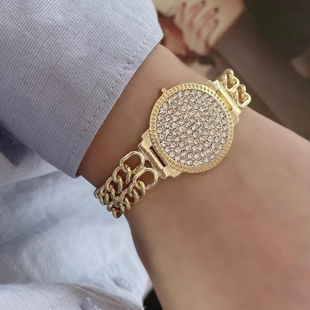 NEW 18K RHINESTONES DOUBLE WATCH CHAIN STRAP BRACELET